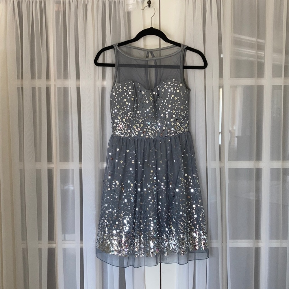 Short Gray Sequence Prom Dress Size 3